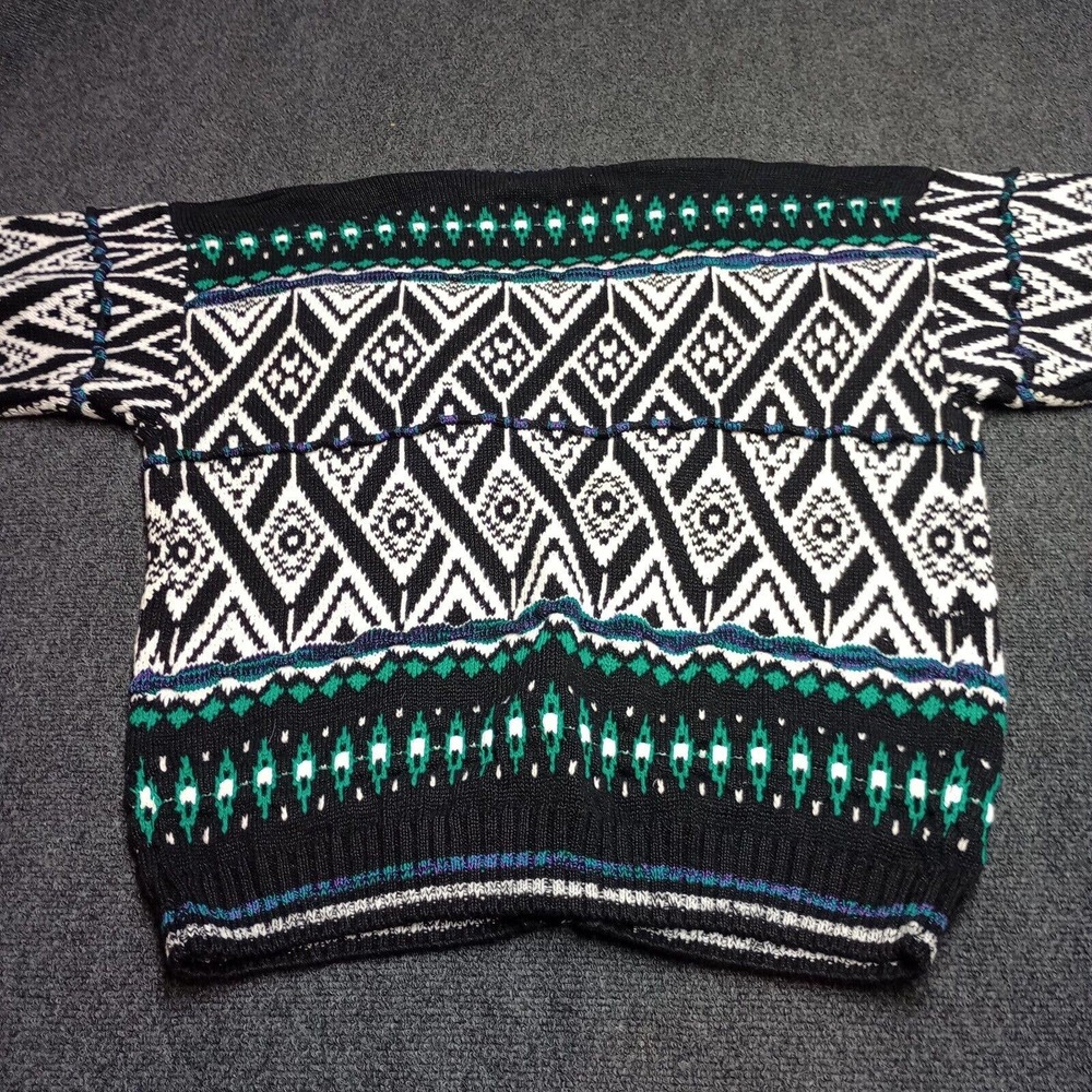 Vintage CONCRETE MIX Cardigan Sweater Adult Large Fair Isle Deep Plunge V Neck - Picture 6 of 6